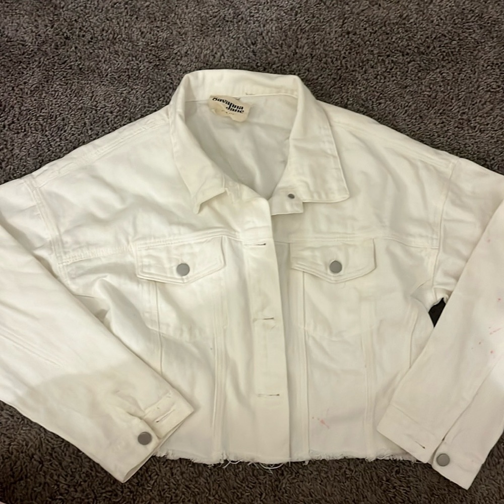 White rhinestone fringe jean jacket savanna Jane